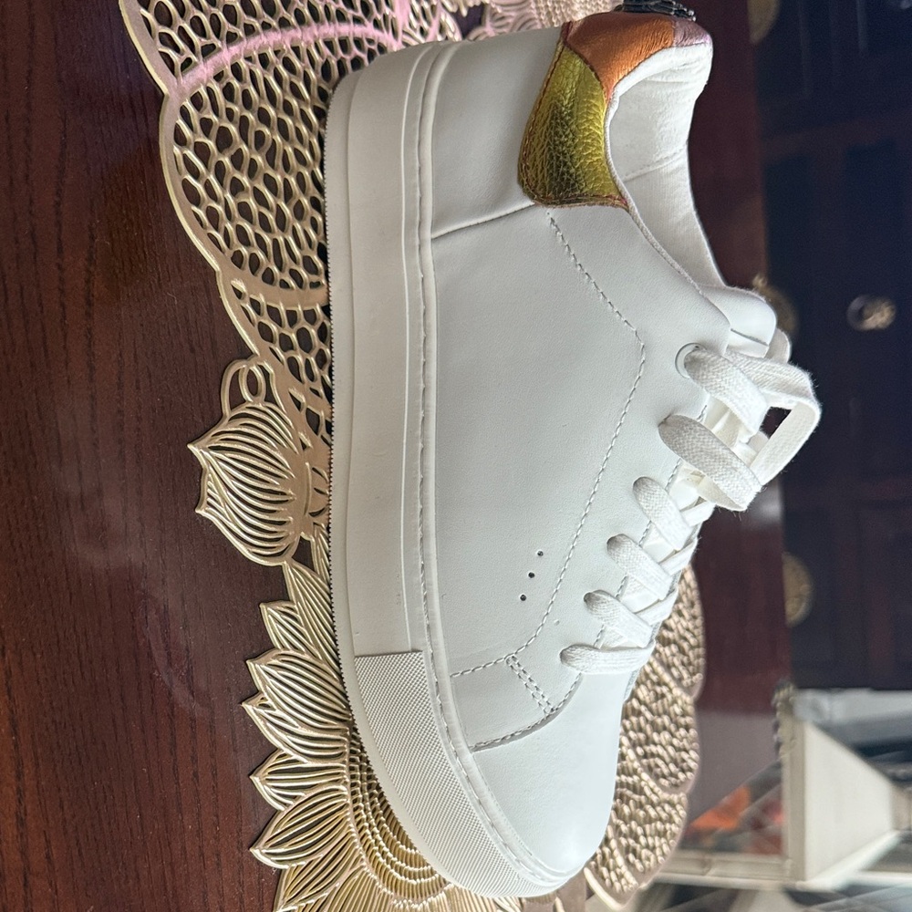 Kurt Geiger White Sneakers with Gold and Green Accents
